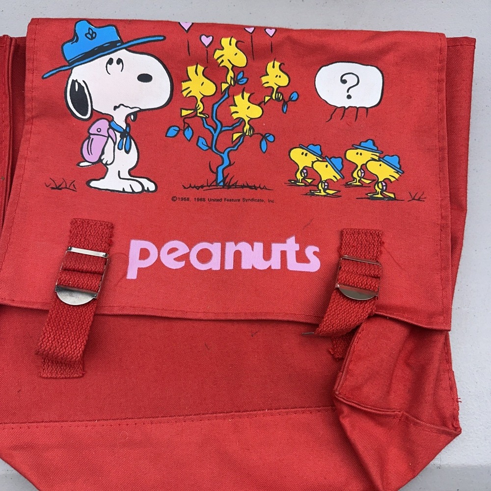 Vintage Peanuts Canvas Backpack Red | Classic School Book Bag 1965